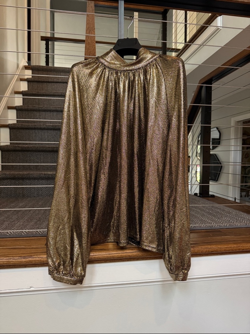 Current Air Metallic Gold Long Sleeve Blouse